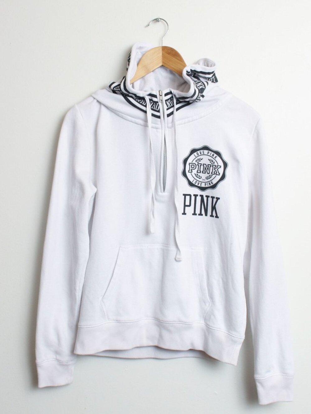 Victoria's Secret PINK Quarter-Zip Hoodie Womens Medium White Pullover